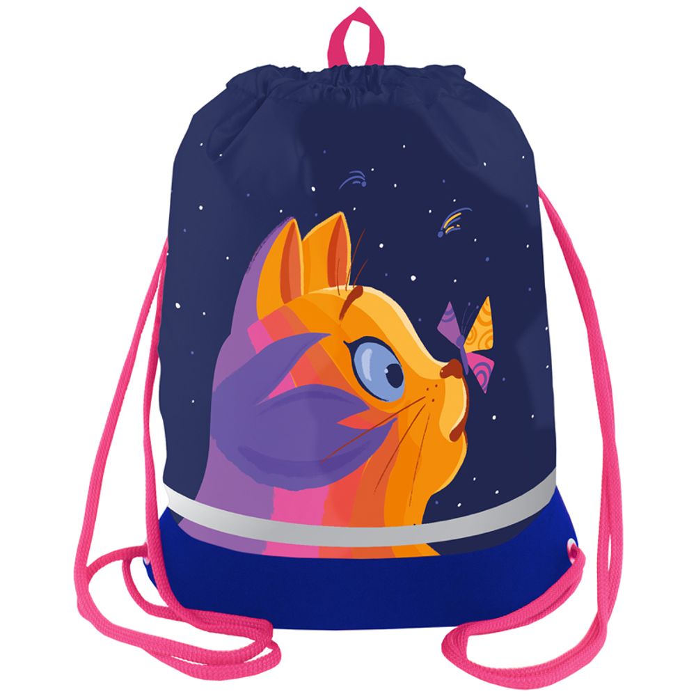 Мешок для обуви 1 отделение Berlingo "Surprised cat", 510*400мм, расшир. дно, светоотражающая лента, карман на молнии