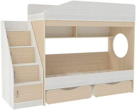 Двухъярусная кровать КарИВи Легенда 10.3 Белое Дерево  Дуб Молочный