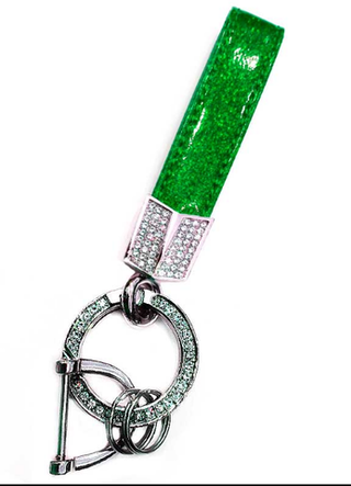 Брелок для ключей Кожа Хлястик (со стразами) X104-Green зеленый с блестками