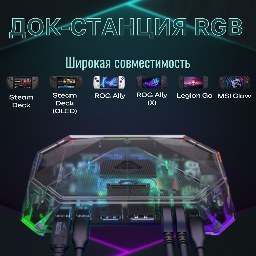 Док-станция 8-в-1 прозрачная с RGB-подсветкой JSAUX HB0801S