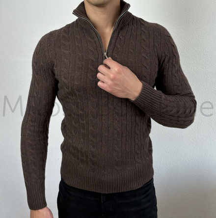 Мужской коричневый свитер Loro Piana с горлом на молнии
