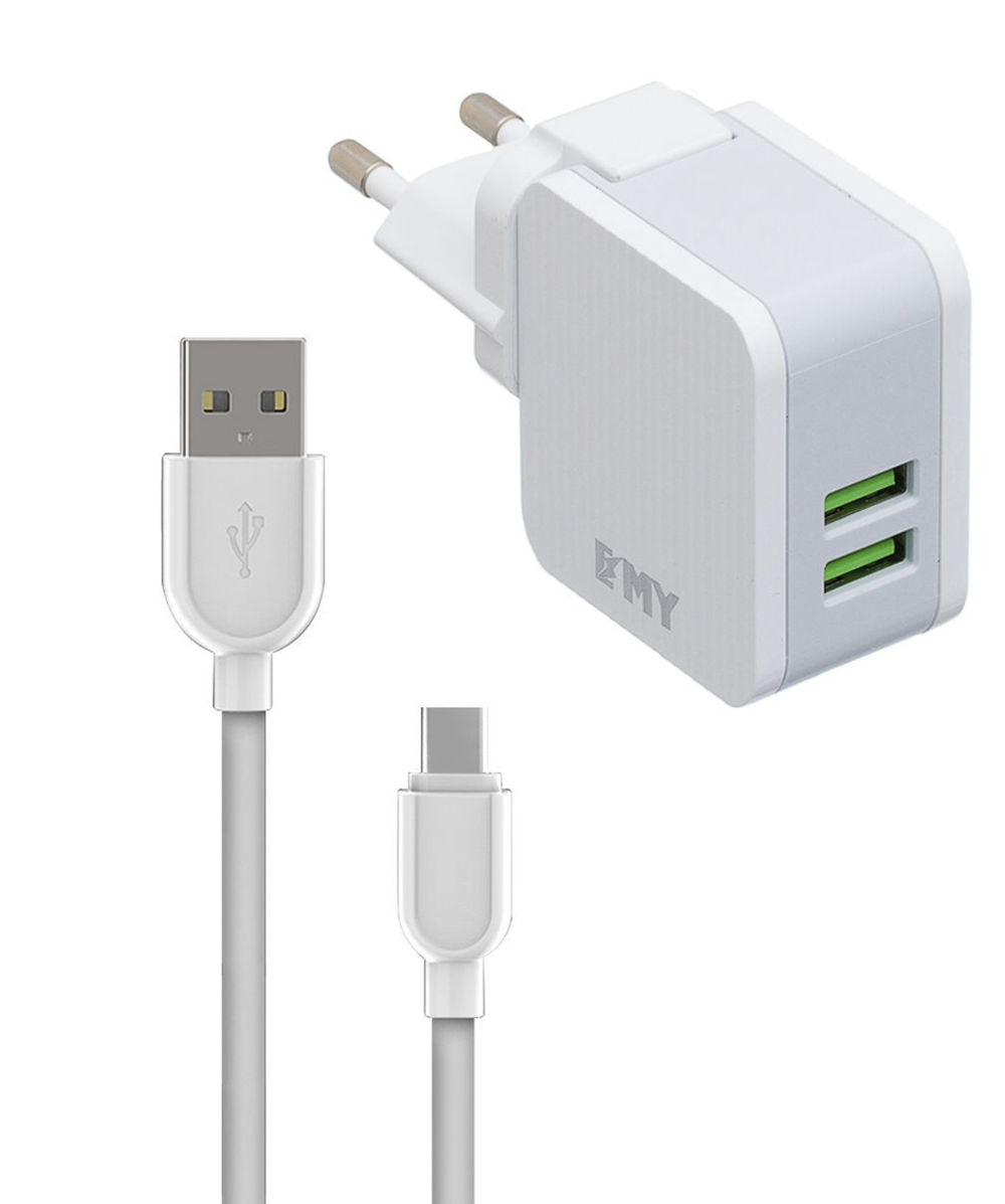 СЗУ с кабелем Type-C 2USB 2.4А EMY-A203 white