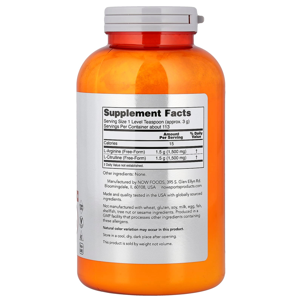 NOW Foods, Sports, аргинин и цитруллин в форме порошка, 340 г (12 унций)
