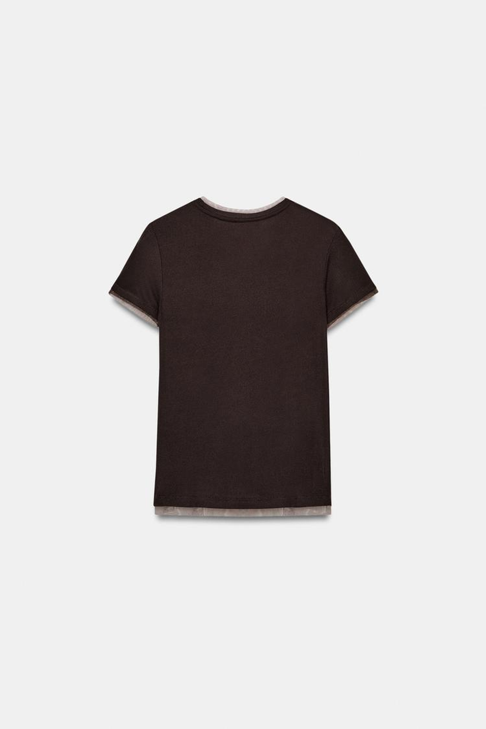 ZARA ФУТБОЛКА КОМБИНИРОВАННАЯ, ШОКОЛАДНО-КОРИЧНЕВЫЙ