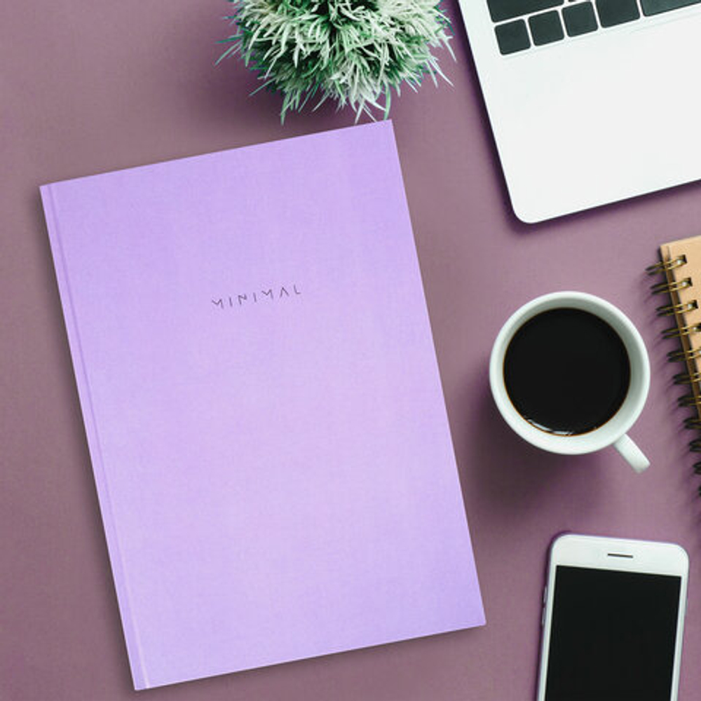 Блокнот БОЛЬШОЙ ФОРМАТ 200×290 мм, А4, 80 л., твердый, клетка, BRAUBERG «Minimal», сиреневый