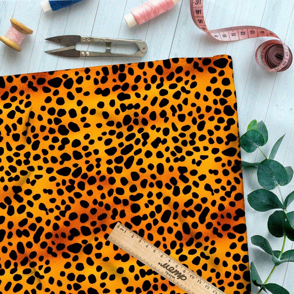 Ткань премиум таффета черные пятна на оранжевом