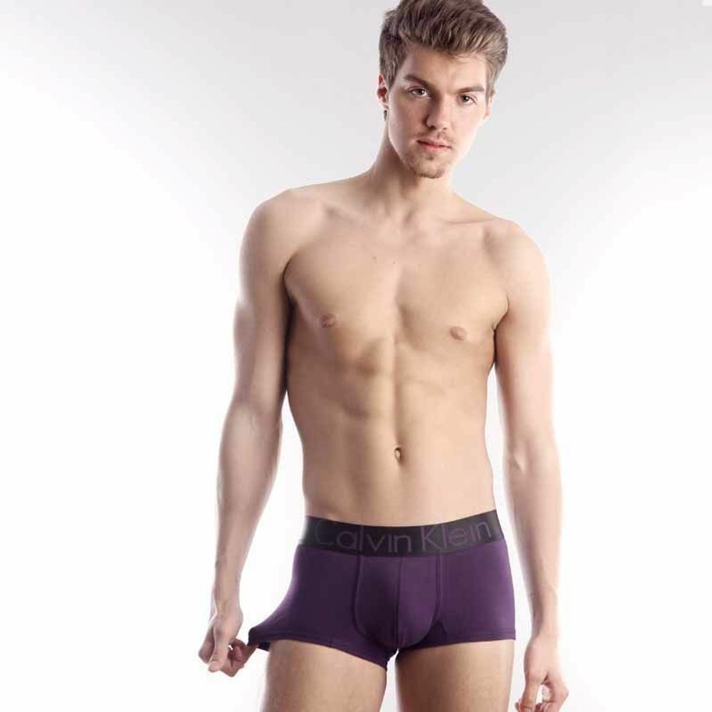 Мужские трусы хипсы фиолетовые с черной резинкой Calvin Klein Steel Black Waistband Violet