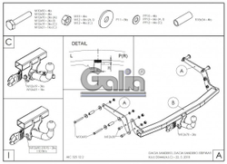 Фаркоп оцинкованный Galia D044A для Renault Sandero 2014-, Renault Sandero Stepway 2014-(паспорт и сертификат в комплекте)(без электрики)