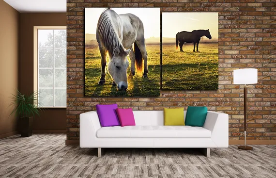 Модульная картина "Лошади пасутся"