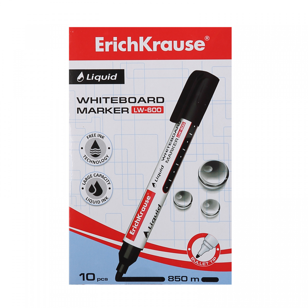 Маркер для доски, пулевидный, 2,38 мм, цвет черный, упаковка картонная коробка, Erich Krause, 48774