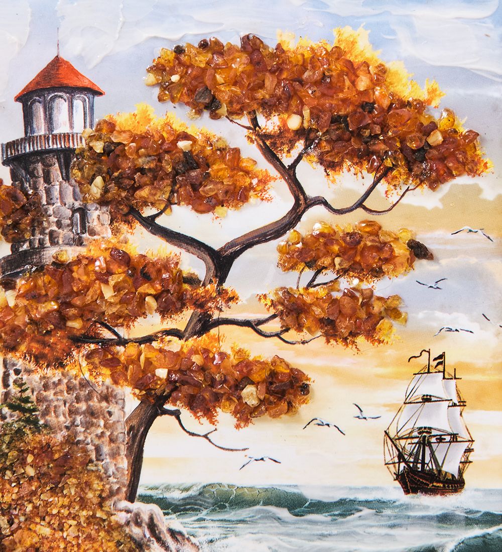 AMB-03/65 Картина «Красота природы» (с янтарной крошкой) H-32см