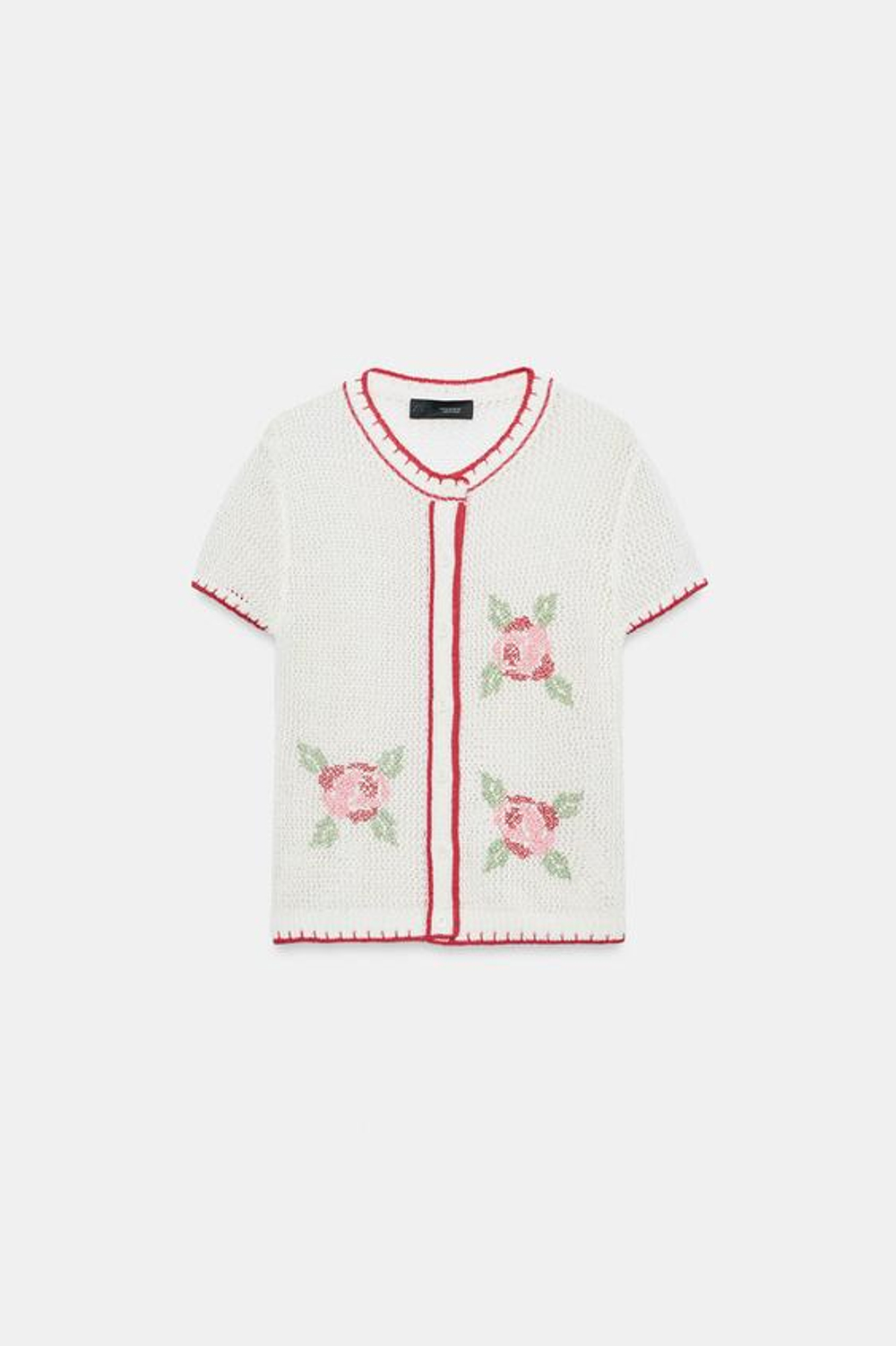 ZARA КАРДИГАН С ВЫШИВКОЙ В ВИДЕ ЦВЕТОВ, ЭКРЮ