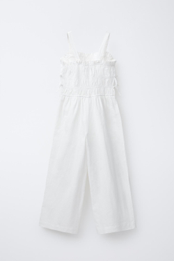 ZARA КОМБИНЕЗОН ИЗ СМЕСОВОГО ЛЬНА С БАНТАМИ, БЕЛЫЙ
