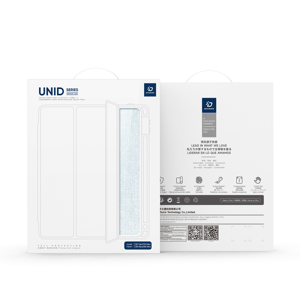 Чехол книжка синего цвета от Dux Ducis для Samsung Galaxy Tab S9 Ultra, Tab S10 Ultra и Tab S8 Ultra, серия Unid Series Case, с держателем стилуса и функцией автоматического перехода в спящий режим