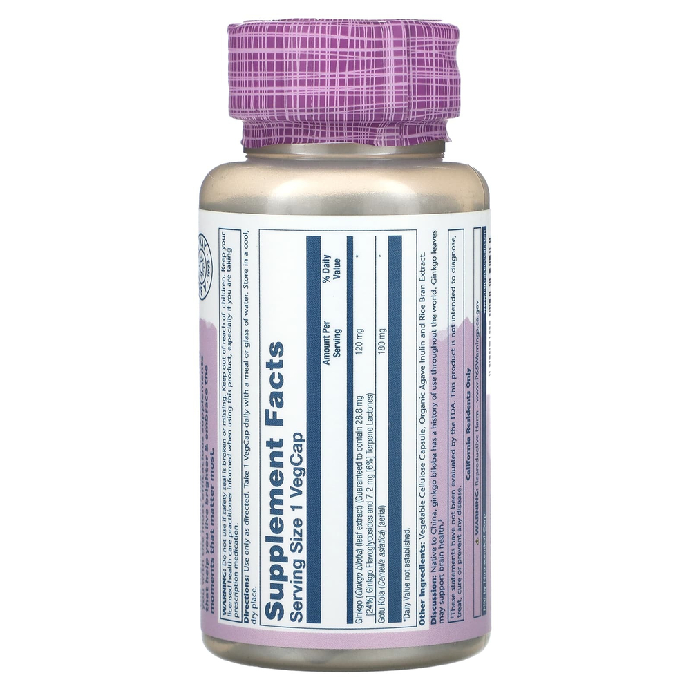 Solaray, Vital Extracts, гинкго билоба с готу кола, 60 растительных капсул