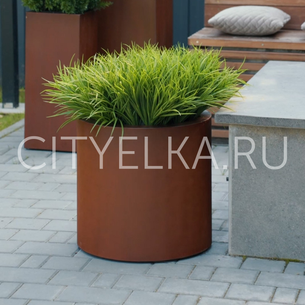 Кашпо TREEZ Effectory - Corten Steel - Цилиндр - Кортеновская сталь-Бархатистая окись