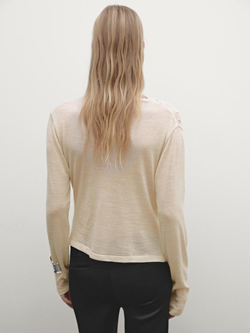 Massimo Dutti Футболка из смесовой шерсти со сборкой, бежевый