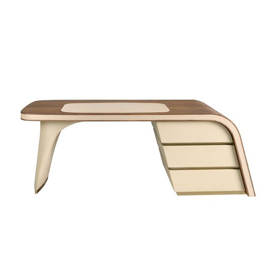 Письменный стол 3268/DS-23006 из ореха и кремовой экокожи Испания 