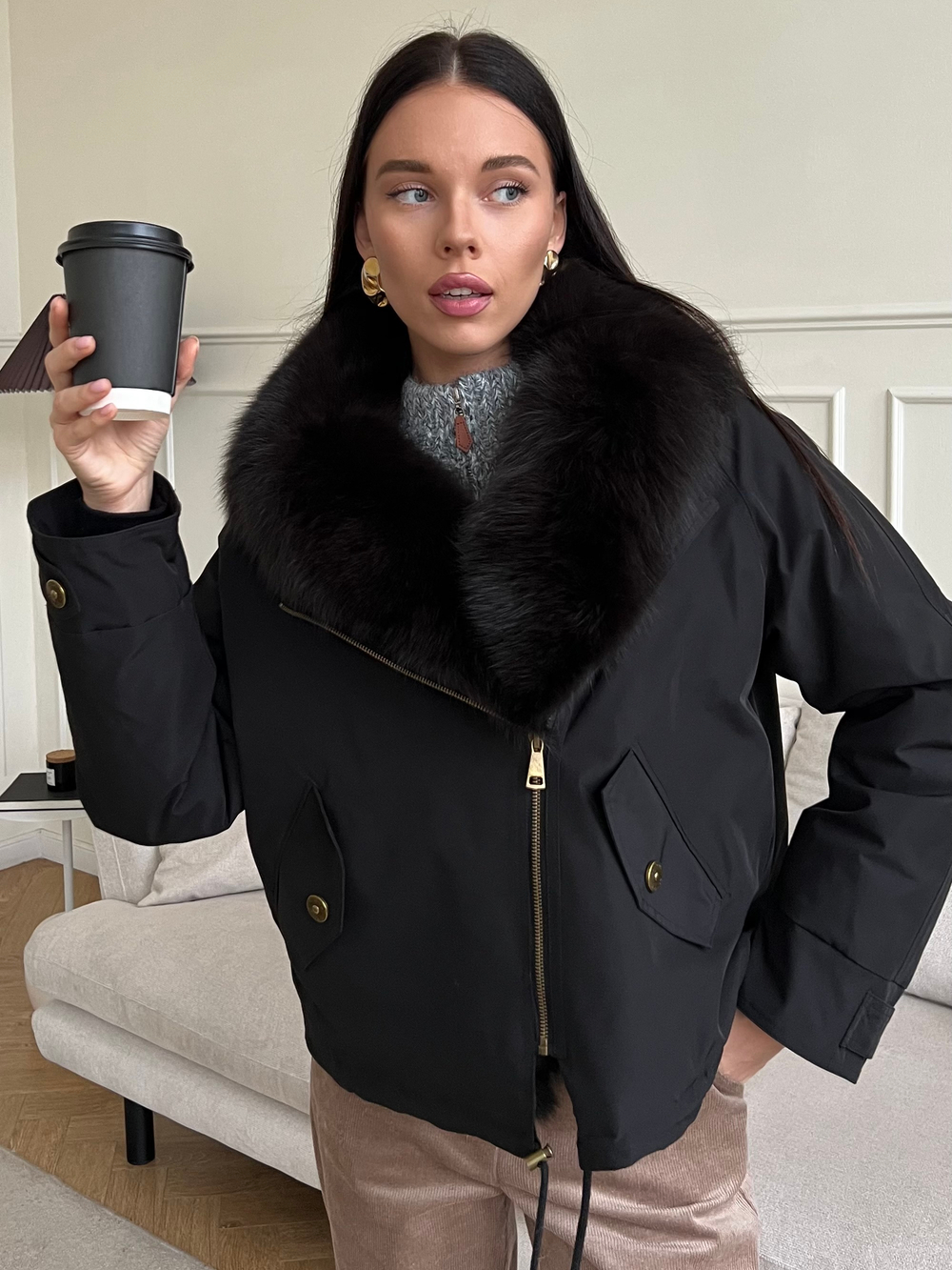 Парка Extra Lux с натуральным мехом черный