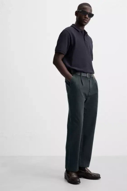 ZARA БРЮКИ REGULAR FIT СО СКЛАДКАМИ, СИНИЙ