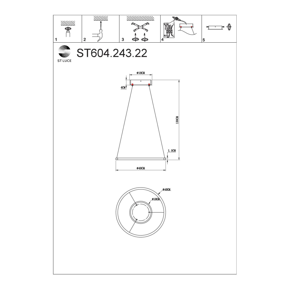 ST604.243.22 Светильник подвесной ST-Luce Золотистый/Белый LED 1*22W 4000K