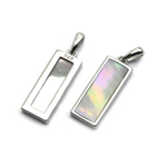 пд-714-р Подвеска с перламутром "Зеркало" 21*8мм, родий