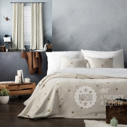 Готовые шторы и покрывало с вышивкой: ПРАЙММ (арт. BL10-245-07) - (145х280)х2 см., покрывало 230х250 см. - бронзовый