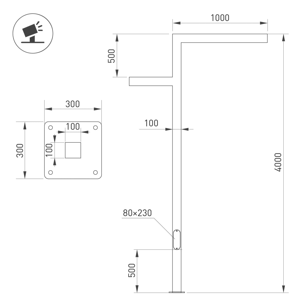 Опора OXOR-STER-Z-1600x100x100-L4000-70W Warm3000 (BK, 230V) IP65 (Arlight, -) 051429