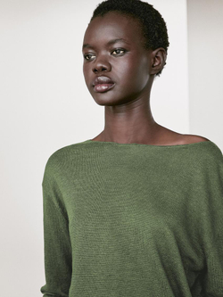 Massimo Dutti Свитер из 100% льна с вырезом лодочкой, цвет мха