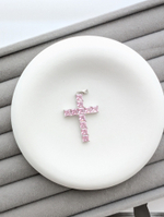 Подвеска крест с фианитами розовый