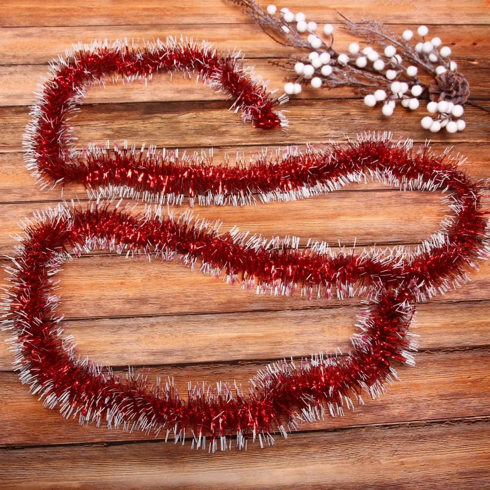 Мишура 2 м 7 см «Фонарик снежный», Красный/белый