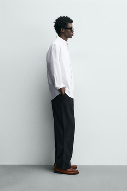 ZARA РУБАШКА С ФАКТУРНОЙ ОТДЕЛКОЙ, БЕЛЫЙ