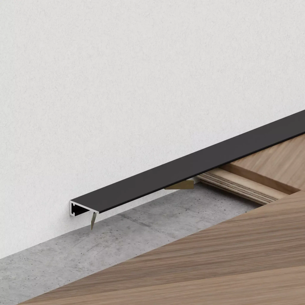 Микроплинтус для пола черный матовый, алюминиевый, 6×16×2500 мм