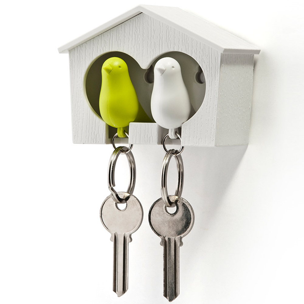 Держатель+брелок для ключей двойной Sparrow белый-зеленый Qualy