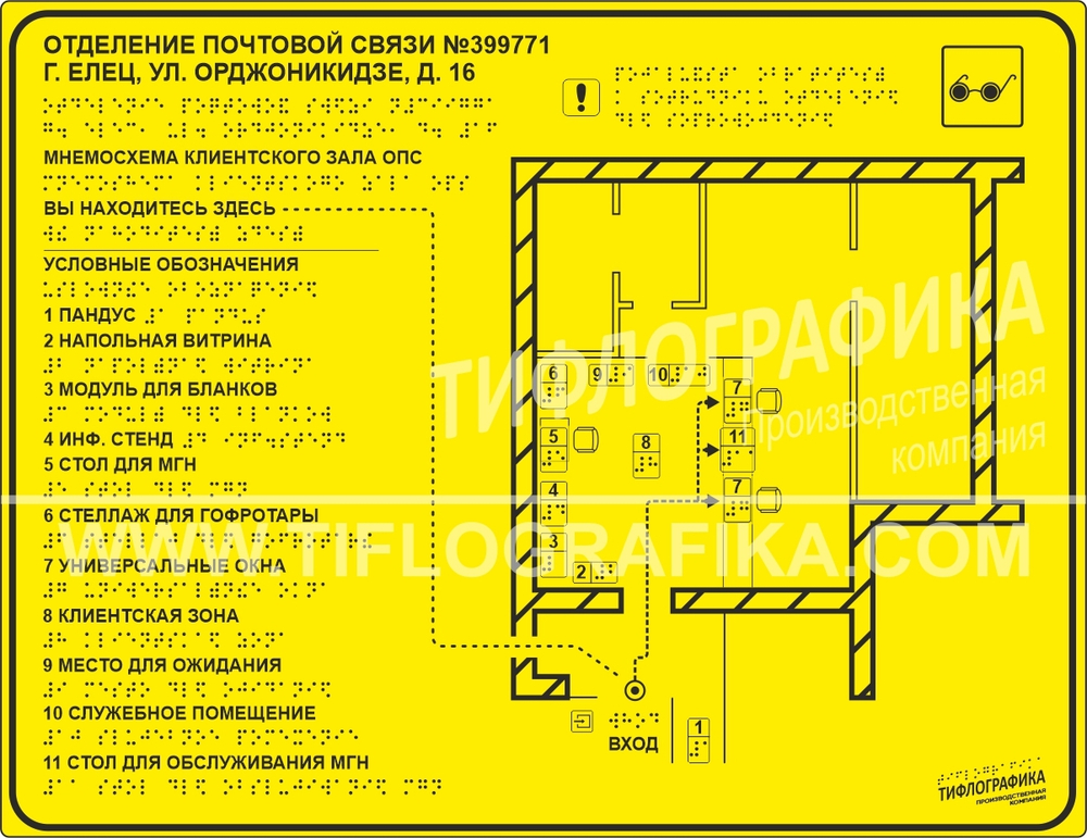 Тактильная мнемосхема PLS 470х610х3 мм. Монохром