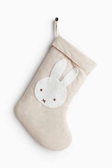 H&M РОЖДЕСТВЕНСКИЙ НОСОК С ПРИНТОМ, СВЕТЛО-БЕЖЕВЫЙ