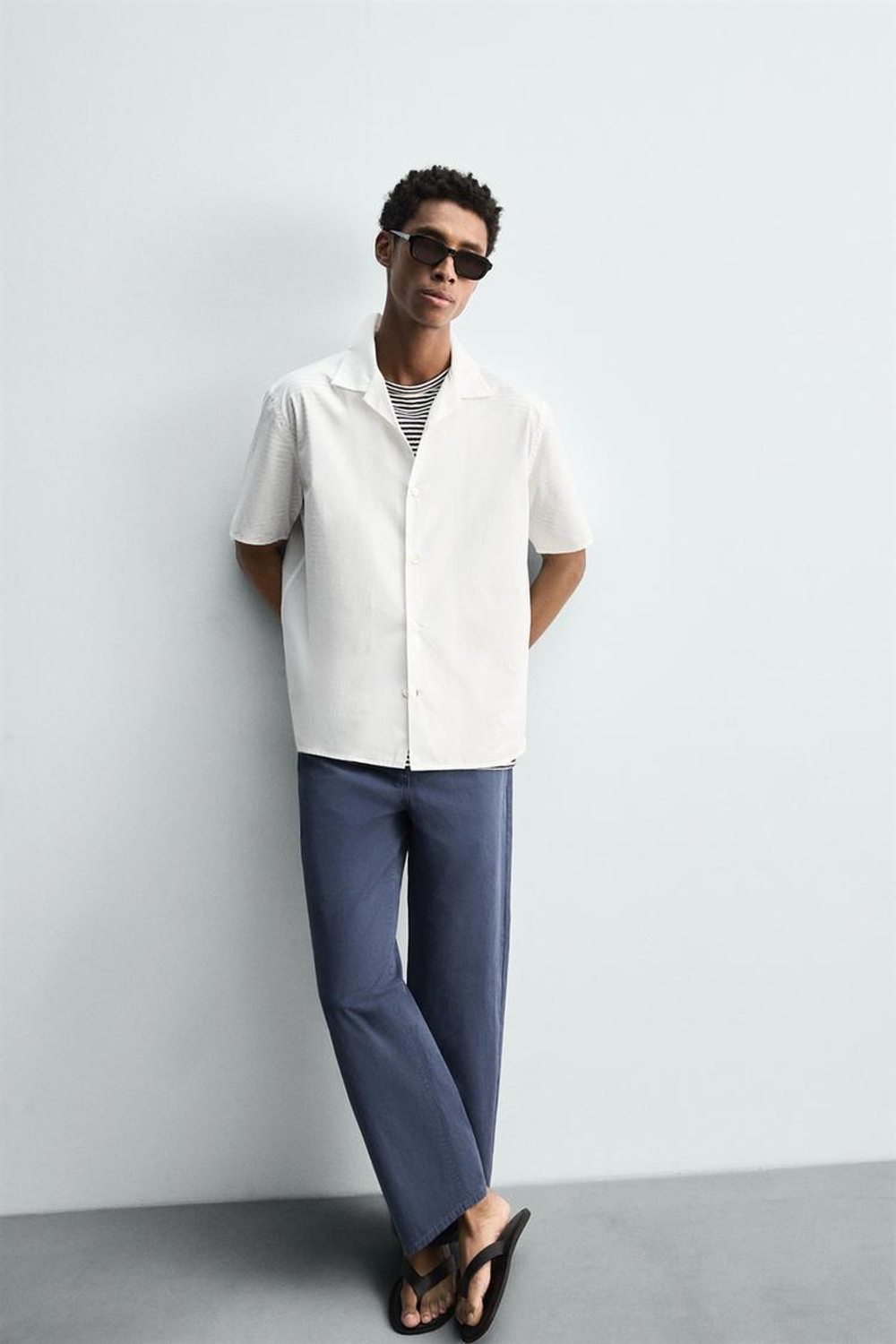 ZARA РУБАШКА СВОБОДНОГО КРОЯ ИЗ ПОПЛИНА, ЖЕЛТОВАТО-БЕЛЫЙ