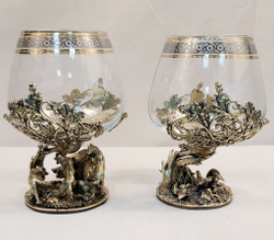 Набор из 2-х бокалов для коньяка "Охота на вепря и Охота на глухаря" (подарочный футляр)