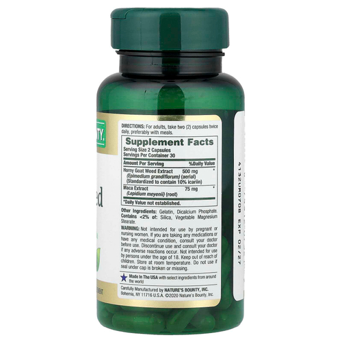 Nature's Bounty, горянка крупноцветковая с макой, 60 капсул