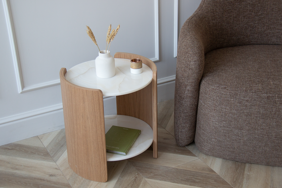 Столик Lagom Stone D 43 см высота 45 см (камень LC, натуральный дуб)