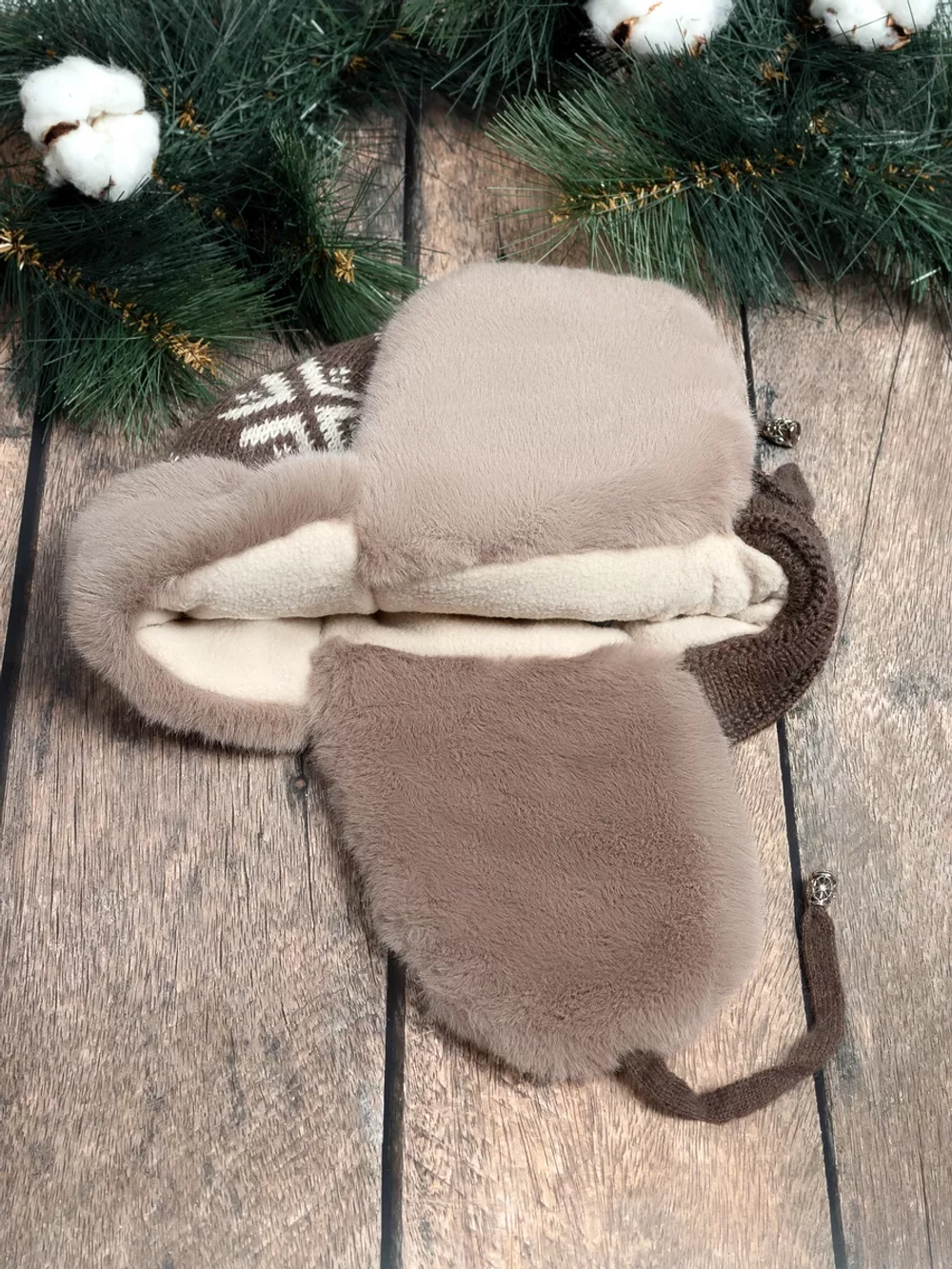 шапка зимняя ушанка вязаная с мехом