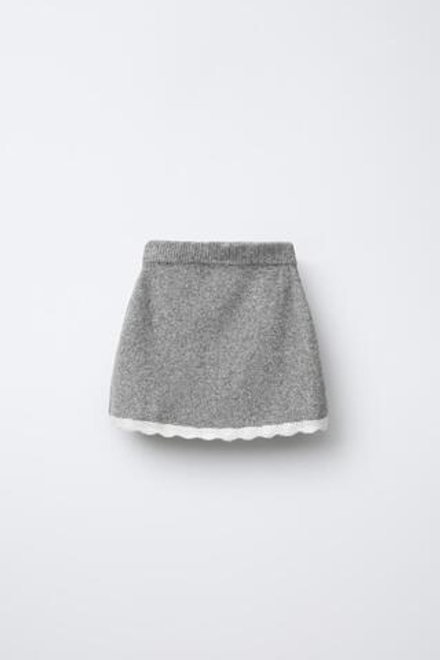 ZARA ТРИКОТАЖНАЯ ЮБКА С ОТДЕЛКОЙ КРЮЧКОМ, МЯГКИЙ СЕРЫЙ