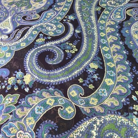 Ткань шифон шелковый Etro синий  с огурцами 1039