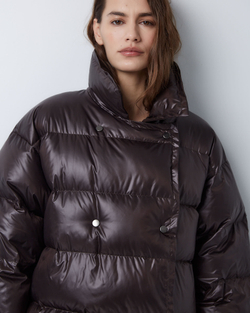 Пуховик двубортный темный шоколад