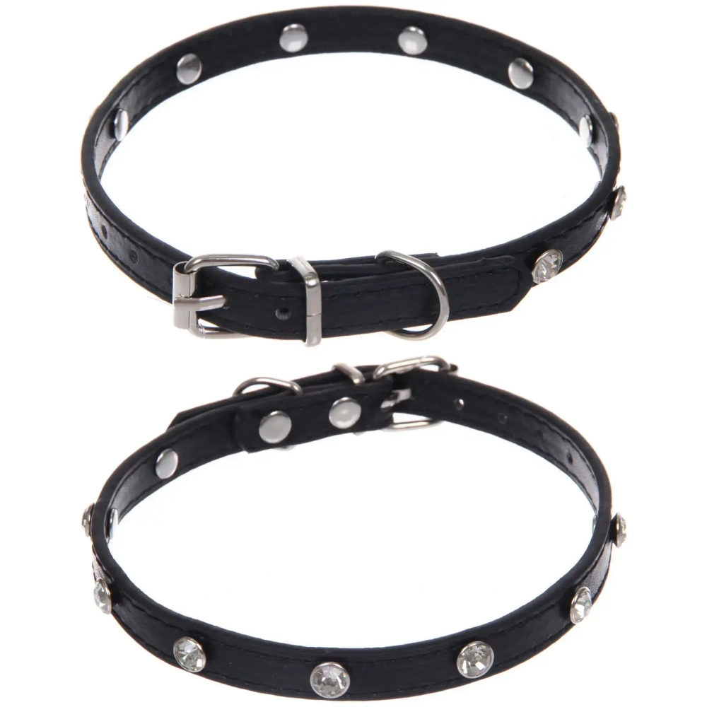 Ошейник для собак и кошек со стразами «На стиле», цвет черный, 1см, размер S, 28*30см (лейбл)
