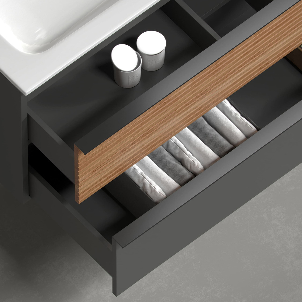 Тумба подвесная под раковину левая Sancos Delta, Дуб красный/графит 995х445х500