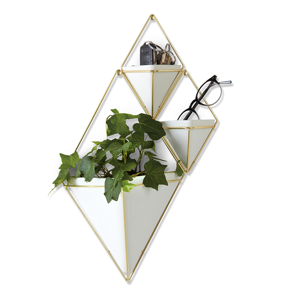 Кашпо для цветов настенное trigg, 22х39 см, белое/латунь