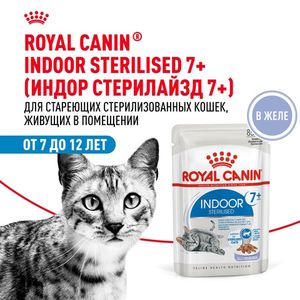 Пауч Royal Canin Indoor Sterilized 7+ для кошек в возрасте от 7 до 12 лет, живущих в помещении, небольшие кусочки в желе