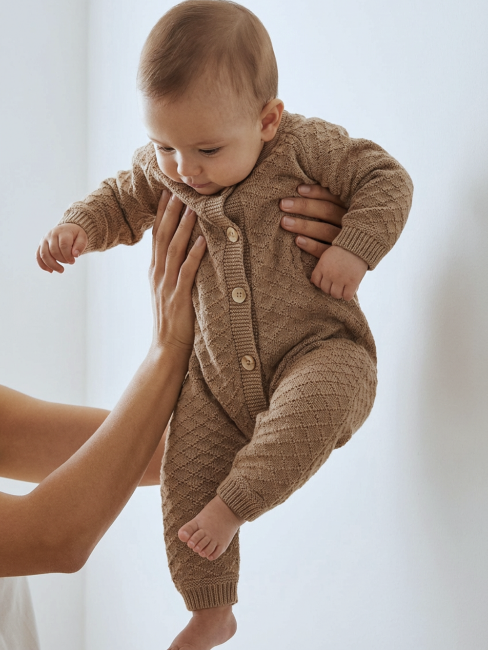 Комбинезон вязаный для малыша кофейный