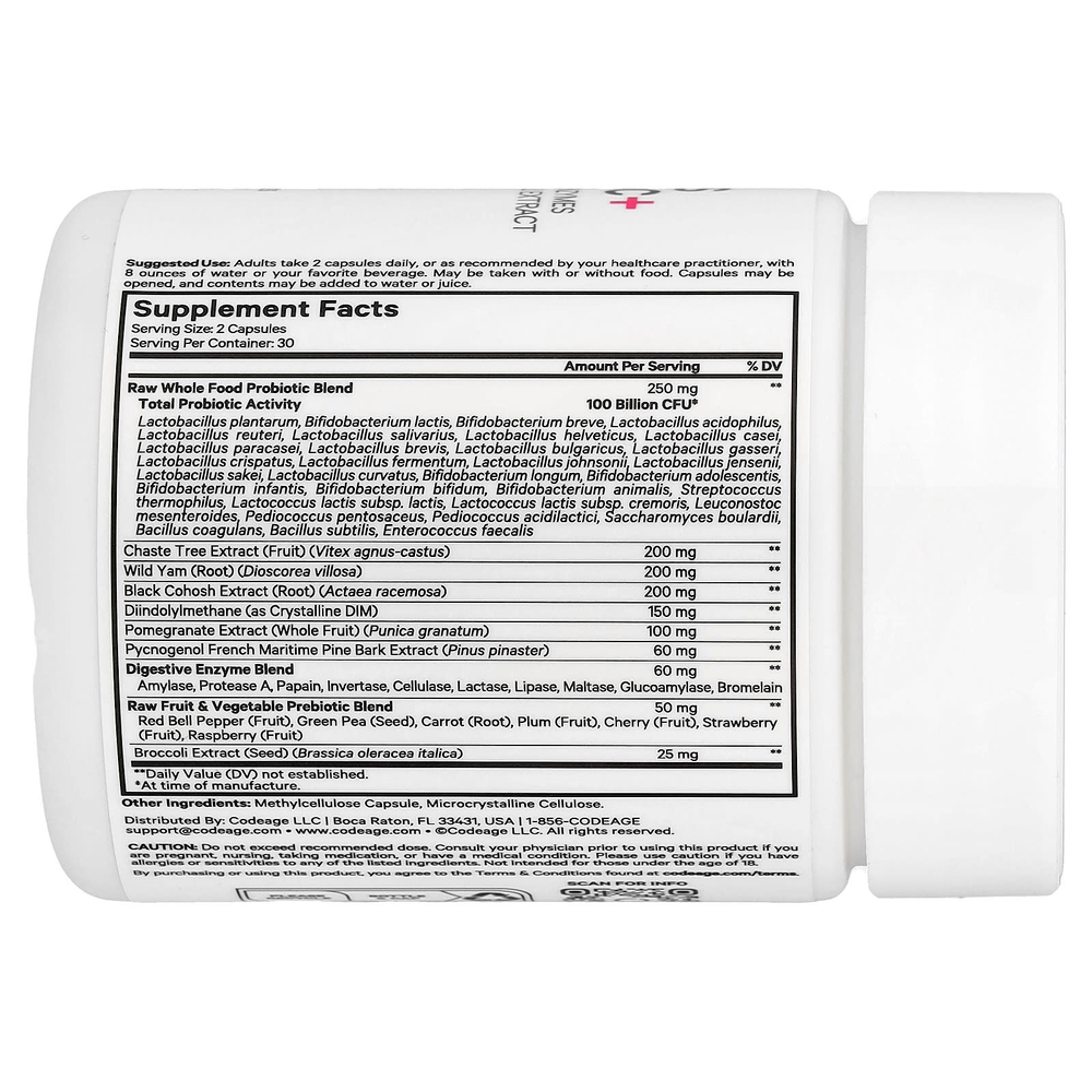 Codeage, RAW Women's Probiotic +, 60 растительных капсул